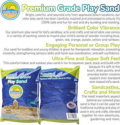 Classic Sand and Play Blue Colored Play Sand, 20 lb. Bag, Natural and Non-Toxic, Fun Wet and Dry Indoor and Outdoor, Sandbox, Therapy, and Table Use, Building, Stimulate Sensory Needs