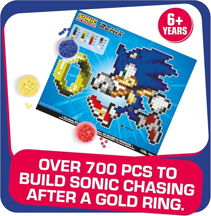 Jixelz Remix Sonic The Hedgehog Craft Kit - Sonic and Ring - No Heat or Glue Required - STEM Building Toys - Pixel Art for Bedroom or College Dorm Room Decor - 700+ Pieces - Ages 8 Years and Up