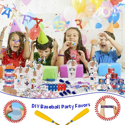Baseball Party Favors 170 Pcs Baseball Birthday Party Decoration With Cups Straws Slap Bracelets Whistles Stress Balls Wristbands Keychains Stamps Stickers Thank you Tags(Baseball)