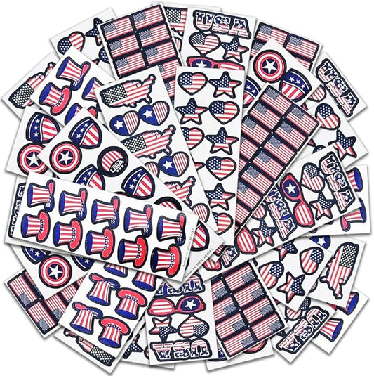 Artcreativity Assorted USA Stickers, Patriotic Stickers for Kids, 100 Sheets with Over 1,000 American Flag Stickers, Memorial Day Crafts for Kids, Memorial Day Stickers Decorations