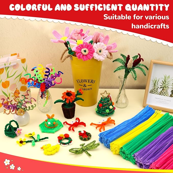 Pipe Cleaners, 100PCS Red Pipe Cleaners Craft Supplies, Pipe Cleaners Bulk Fuzzy Sticks for DIY Art and Craft Projects Home Decoration