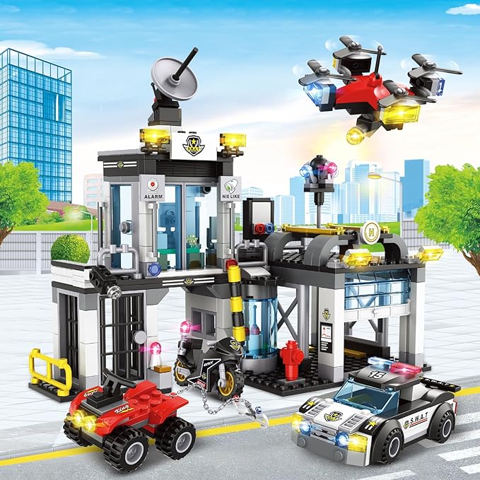 City Police Station Building Blocks Sets, City Command Center with Police Car, Motorcycle, Trailer and Drone, Toy Building Kit Gift for Kids Boys Ages 6-12 (564 Pieces)