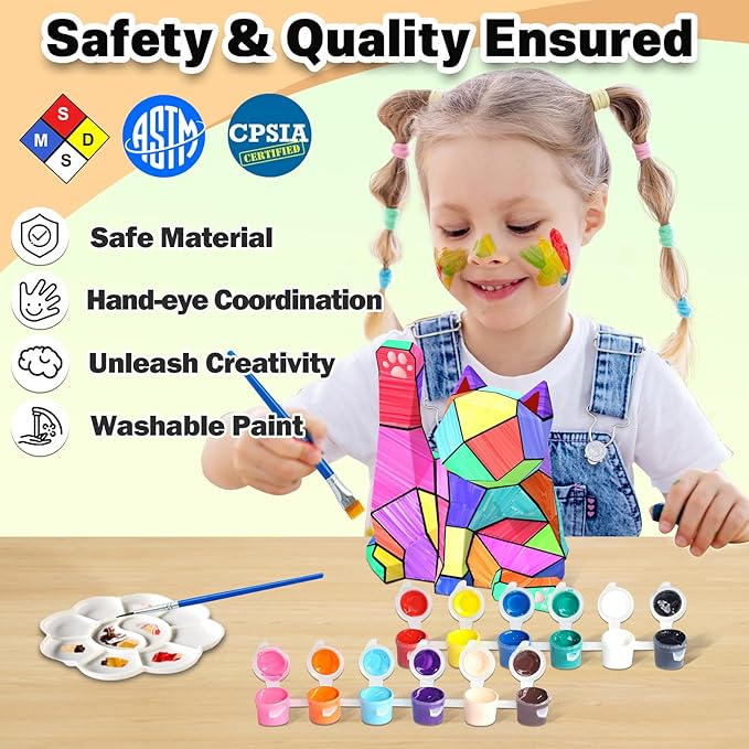 FUNZBO Paint Your Own Cat Lamp Kit - Arts & Crafts Supplies Kitten Painting Kits for Kid Teen Adult, DIY Toy for Toddler Girl Boy Age 3 4 5 6 7 8 9 10 11 12 13 + Easter Valentine Holiday Birthday Gift