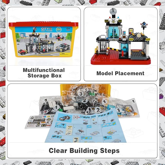 City Police Station Building Blocks Sets, City Command Center with Police Car, Motorcycle, Trailer and Drone, Toy Building Kit Gift for Kids Boys Ages 6-12 (564 Pieces)