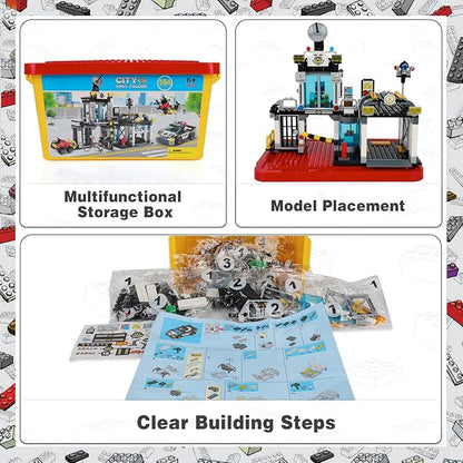 City Police Station Building Blocks Sets, City Command Center with Police Car, Motorcycle, Trailer and Drone, Toy Building Kit Gift for Kids Boys Ages 6-12 (564 Pieces)