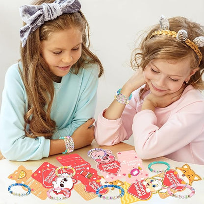 Valentine's Day card 24 packs with bracelets for kids' schools, and Valentine's Day exchange gifts with friendship beads for kids' classrooms