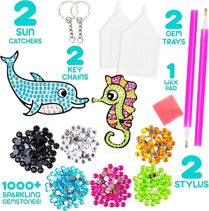 Blue Squid Diamond Art Kits for Kids – Fun & Easy DIY 5D Gem Art Gift Set for Keychains, Stickers, Sun Catchers - Diamond Painting Arts & Crafts Kit for Kids, Girls, Boys Ages 6 7 8 9 10 11 12