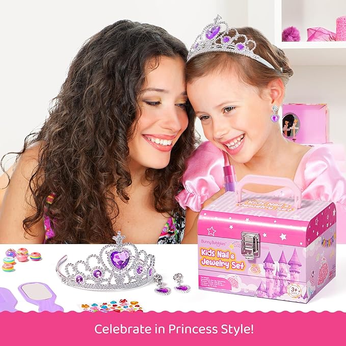 Kids Makeup Kit for Girls, Real Washable Cosmetic Set with Mirror, Jewelry Bracelet Making Kit for Kids Makeup Toy, Kids Makeup Sets for Girls 4 5 6 7 8 9 10 11 12 Years Old Kid (Purple)