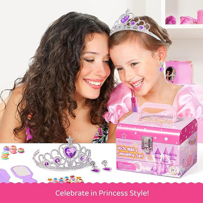 Kids Makeup Kit for Girls, Real Washable Cosmetic Set with Mirror, Jewelry Bracelet Making Kit for Kids Makeup Toy, Kids Makeup Sets for Girls 4 5 6 7 8 9 10 11 12 Years Old Kid (Purple)