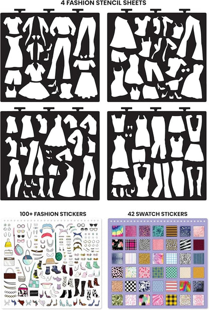 Fashion Angels Fashion Runway Design Portfolio Book, Includes 35 Sketch Sheets with 4 Stencil Pages & 150+ Stickers, Ideal for Kids Ages 8 & Up