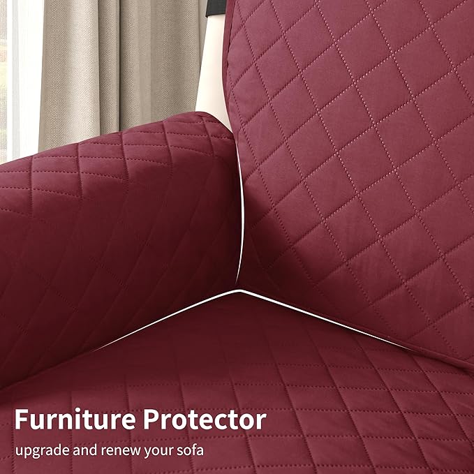 CHUN YI Recliner Chair Cover, Non-Slip Recliner Covers That Stay in Place, Washable Lazy Boy Recliner Covers with Pockets, Water Resistant Recliner Slipcover for Pets (Wine, Small Recliner)