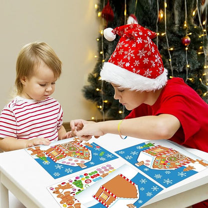 32PCS Make-a-Gingerbread House Stickers for Kids - Christmas Party Game/Craft/Activity/Favor/Supplies - 16 Finished Products
