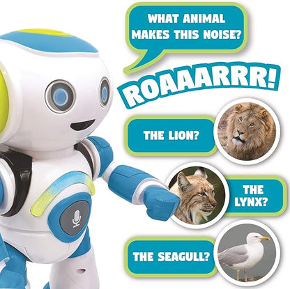 Lexibook - Powerman Jr. Smart Interactive Toy That Reads in The Mind Toy for Kids Dancing Plays Music Animal Quiz STEM Programmable Remote Control Boy Robot Junior Green/Blue - ROB20EN