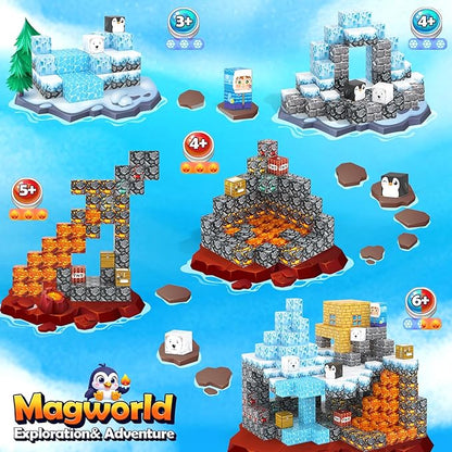 Gooidea Large Magnetic Blocks 110PCS Ice Fire World Inspired Playset Kids Magnet Toys 1 inch Building Cubes Magworld Add-on Building Craft Sensory Toys Game Gifts for Kids Ages 3-5 4-6 5-7 8-12