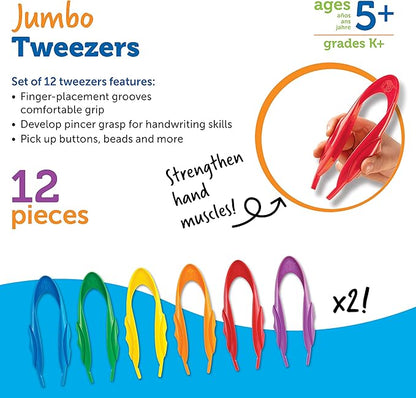 Learning Resources Jumbo Tweezers, Set Of 12, Sorting & Counting, Preschool Science, Homeschool, Toddler Fine Motor Skill Development