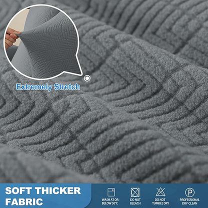 JIVINER 4 Pieces Recliner Loveseat Covers Stretch Recliner Sofa Slipcover with Elastic Bottom Jacquard Fitted Reclining Couch Cover Furniture Protector with Pockets (2 Seater, Light Grey)