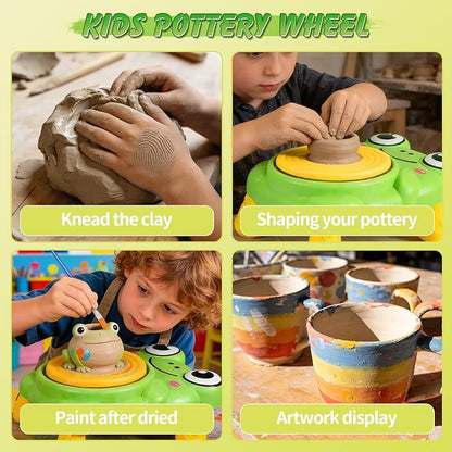 Pottery Wheel for Kids Complete Pottery Painting Kit Arts and Crafts for Kids Ages 3-12 with 4 Pack Pottery Clay,Sculpting Tools, DIY Kits Clay Maker for Beginners Art Supplies Toys for Girls Boy
