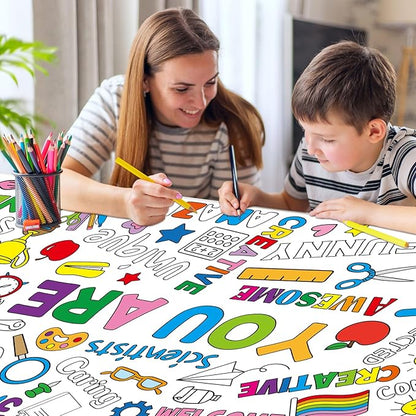 Motivational Large Coloring Poster for Kids 30 x 72 Inch, Giant Positive Affirmations Coloring Paper Tablecloth Sheets, Color-in Activities Games for Kids Classroom Home Birthday Party Supplies