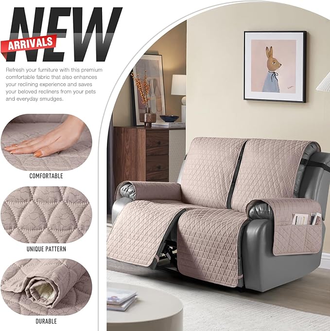 TAOCOCO 100% Waterproof Loveseat Recliner Cover-Recliner Cover with Non-Slip Granule, Recliner Chair Covers with Elastic Band,Washable Recliner Chair/Furniture Protector for Pets(Peach, 2 Seater)