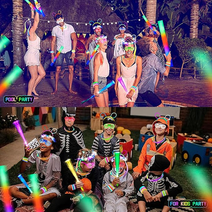 263 PCs Glow Party Supplies, 16 Foam Glow Sticks, 15 LED Glasses and 200 Glow Sticks ＆ Bracelets, 10 light up headband feather，12 Glow sticks headband，6 Fiber Optic Hair Light，4 Glow Fiber Optic Wands