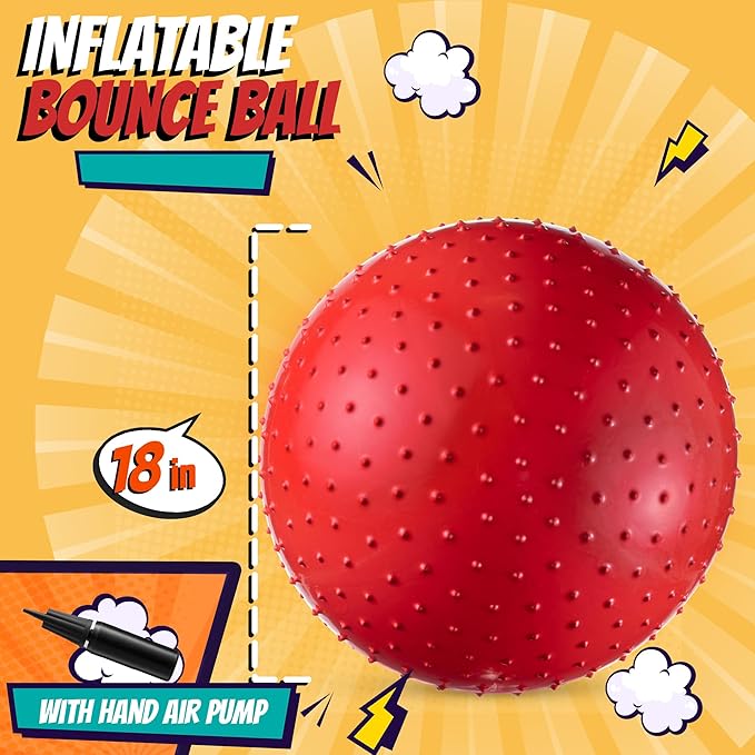 Bedwina 18-Inch Big Balls for Toddlers and Kids - Inflatable Giant Balls for Kids with Hand Air Pump, Big Bouncy, Sensory Play, Stress Toy, Knobby, Large Playground, Recess, Games for Children