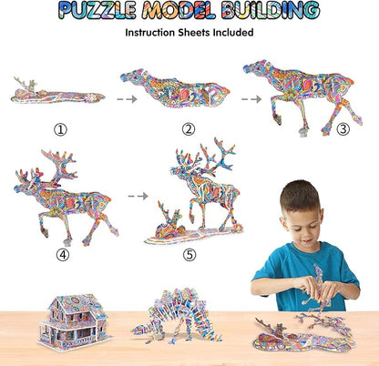 BEARUN 3D Coloring Puzzle Set, Arts and Crafts for Girls and Boys Age 6 7 8 9 10 11 12 Year Old, Fun Educational Painting Crafts Kit with Supplies for Kids, Birthday Toy Gift for Kids