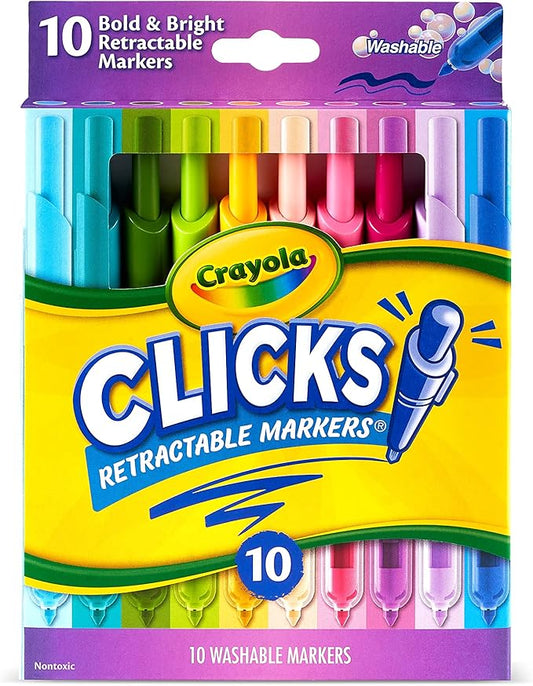 Crayola Clicks Retractable Markers (10ct), Washable Markers for Kids, Click Markers, School Supplies for Kids, Gifts, Ages 5+