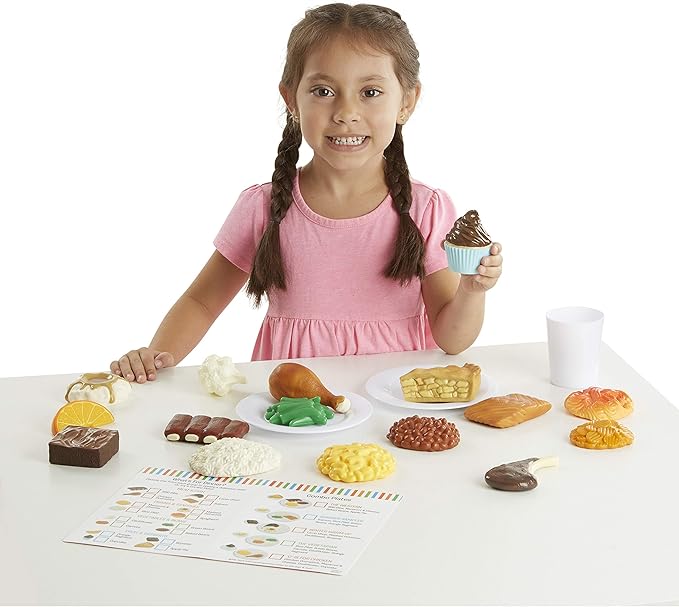 Melissa & Doug Food Fun Combine & Dine Dinners - Red - Realistic Play Food For Kids Kitchen, Pretend Play Food Set For Kids Ages 3+