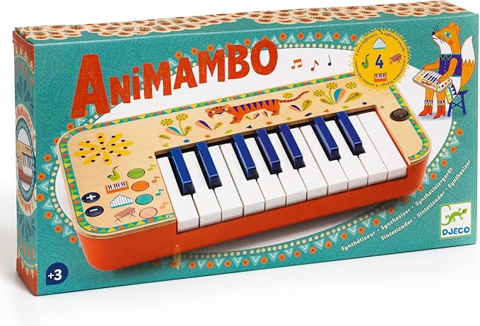 DJECO Animambo Synthesizer - Safe Music Instrument for Kids, Cute Educational Toddler Musical Toy for Motor Skills, Creativity, Imagination & Rythym - Toys for 3+ Years Girls & Boys