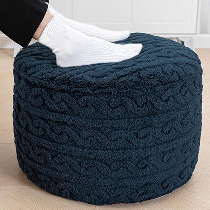 Pouf Ottoman Stuffed 20x20x12 Inches Floor Pouf Plush Fiber Ottoman Foot Rest Under Desk Foot Stool for Living Room Bedroom (Navy Blue)