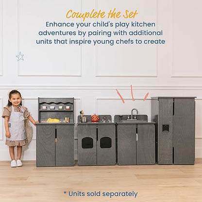 ECR4Kids Play Kitchen Stove, Wooden Playset, Grey Wash