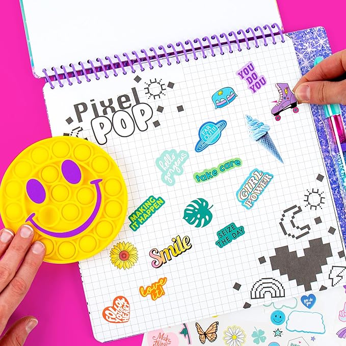 Just My Style Pop & Color Sketchbook, Creative Fidget Sketchbook and Pen Set, Great Weekend Activity, Includes Cute Puffy Stickers & Mindfulness Activity Book for Kids Ages 6, 7, 8, 9