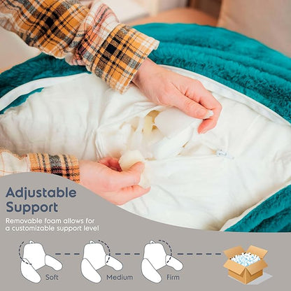 Nestl Fur Reading Pillow, Stylish Back Pillow for Bed Sitting Up, Faux Fur Bed Chair Pillow with Arms, Reading Pillows for Sitting in Bed Adult & Kids, Sit Up Back Support Pillow for Bed Rest - Teal