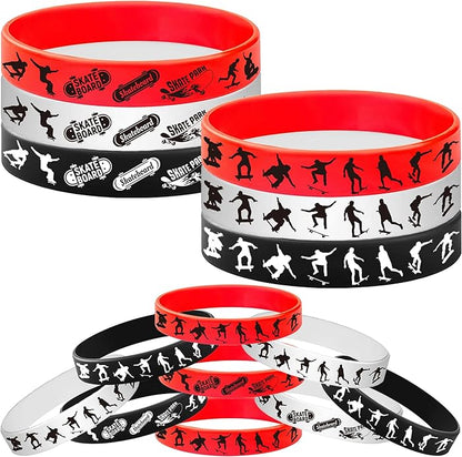 48PCS Skateboard Rubber Bracelets Silicone Wristbands -Sport Party Supplies Skateboarding/Freedom/Innovation/Extreme Sports Birthday Baby Shower Party Favors