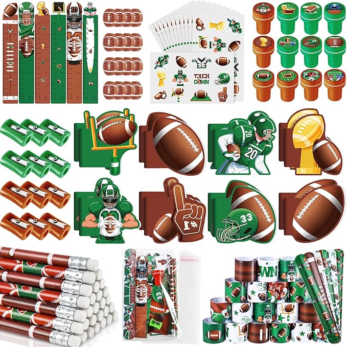 BenLouis 240Pcs Football Party Favors Sports Theme Party Pencils Stickers School Stationery Bulk for Kids Football Birthday Party Team Gift Goodie Bag Fillers Classroom games Rewards Supplies