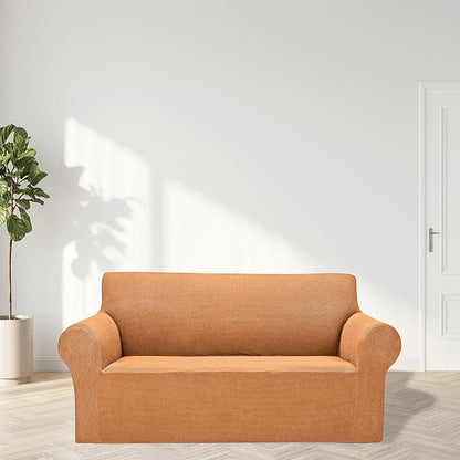 2025 New Stretch Loveseat Sofa Slipcovers Couch Cover for 2 Cushion Furniture Protector Sofa Covers with Elastic Bottom Jacquard Fabric Small Checks for Pets, Kids - Golden