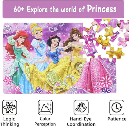 Princess Puzzles for Kids Ages 4-8 60 Pieces Puzzles for Kids Ages 3-5 Princess Puzzle for Girls and Boys Toys Jigsaw Puzzles in a Metal Box Educational Puzzles (Princess 0685)