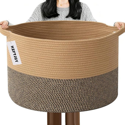 115L Large Blanket Basket,23.6" L x 23.6" W x 15.7" H Rope Woven Baskets with Handles, Toys Storage Bins,Laundry Basket Perfect for Living Room, Nursery,Bedroom,Home Organization,Jute&Black