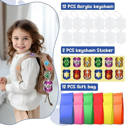 75PCS Dog Paw Party Favors Dog Paw Print Party Supplies Puppy Patrol Theme Pack Include Slap Bracelets、Paw Print Bubble Wands、Paw Stampers 、Punch Balloons、DIY Acrylic Keychain、Sticker、Goodie Bags