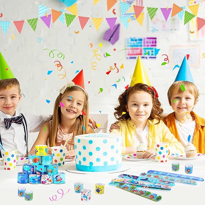 Viicoor Slap Bracelets, 50Pcs Snap Bracelet Wrisrtband for Party Favors Basket Bag Filler School Prizes Birthday Gifts Party Favors Bulk (#4-Marine Animals-50pcs)
