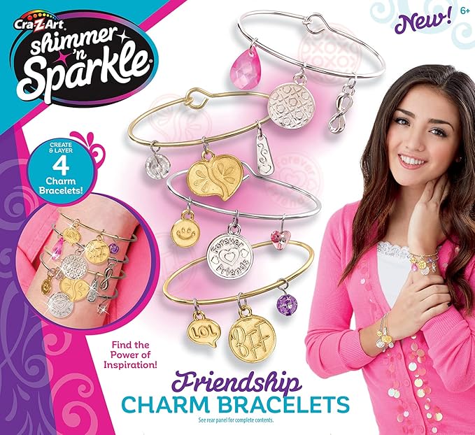 Cra-Z-Art Shimmer 'N Sparkle Friendship Charm Bracelets, Trendy Bangle Bracelets, BFF Bracelet Set for Ages 6 and Up