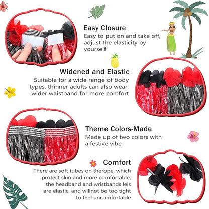 Fortuning's JDS Hawaiian Hula Grass Skirt for Girls Elastic Flower Costume Kids Outfits for Luau Tropical Beach Party Decor