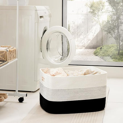 Artfeel Blanket Basket,Rectangle Woven Baskets for Storage,30L Laundry Basket for Decorative Nursery Blanket,Toys,Dirty Clothes and Magazine in Shelves,Baby Room,and Living Room