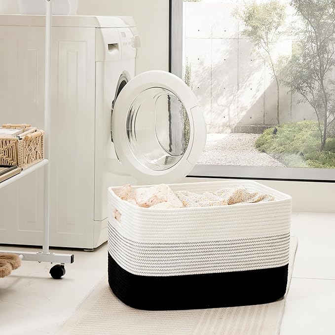 Artfeel Blanket Basket,Rectangle Woven Baskets for Storage,100L Laundry Basket for Decorative Nursery Blanket,Toys,Dirty Clothes and Magazine in Shelves,Baby Room,and Living Room