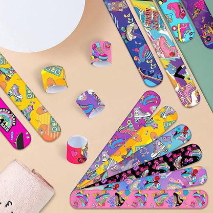 48PCS Roller Skate Party Favors Slap Bracelets, Roller Skate Wristbands Bracelets Goodie Bag Fillers Throwback 90s Roller Skating Hip Hop Birthday Decorations Supplies for Kids Adults