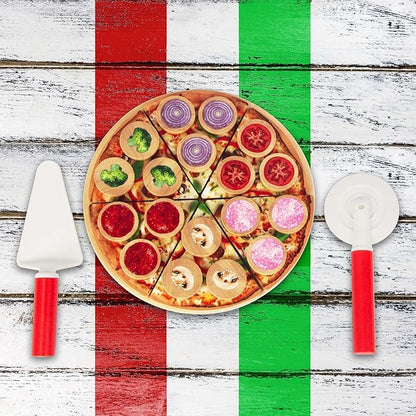 Cutting Play Food Toy for Kids Kitchen,Wooden Pizza Set Pretend Play Kitchen Accessories,Learning Toy Birthday Gifts for Boys Girls Toddlers (6 pcs Set)
