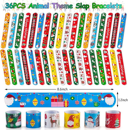48 PCS Christmas Slap Bracelets and Rubber Bracelets for Kids Holiday Party Favors Bracelets Silicone Wristbands for Birthday Party Supplies Boys and Girls'Santa Gifts Xmas Stocking Stufers