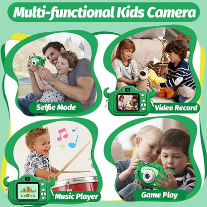 Goopow Kids Camera Toys for 3-8 Year Old Girls Boys,Children Digital Video Camcorder Camera with Cartoon Soft Cover, Best Chritmas Birthday Festival Gift for Kids - 32G SD Card Included (Green-NJ)