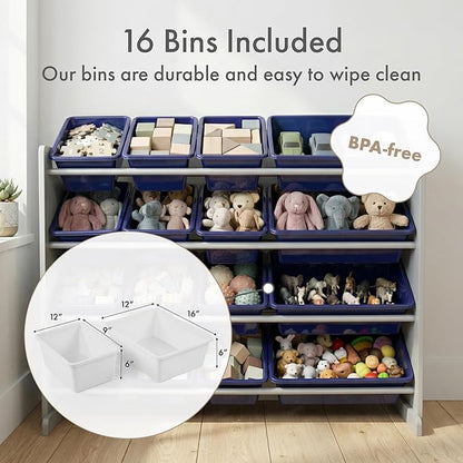 Humble Crew Supersized Toy Storage Organizer with 16 Removable Bins, Grey/Navy – Large Toy Storage for Toddlers Ideal for Kids' Rooms, Playrooms, and Nurseries - Modern Toy Bins for Kids