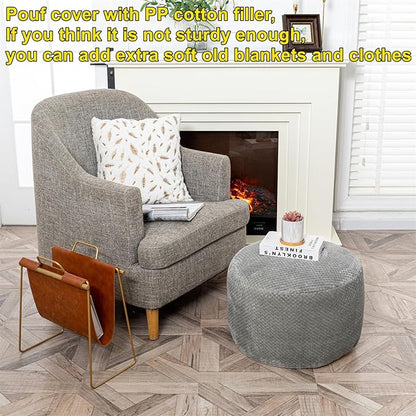 Asuprui Pouf Ottoman Stuffed Pouf Ottoman Foot Rest Soft Foot Stool 20x20x12 Inches Fuzzy Chair Floor Pouf Chair Foot Rest with Storage for Living Room Bedroom Gray Pouf with Filler